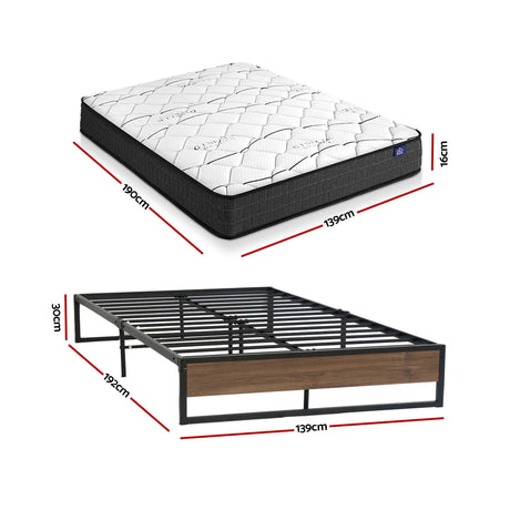 Metal Bed Frame and Medium Firm Bonnell Spring Mattress Set, 16cm Double