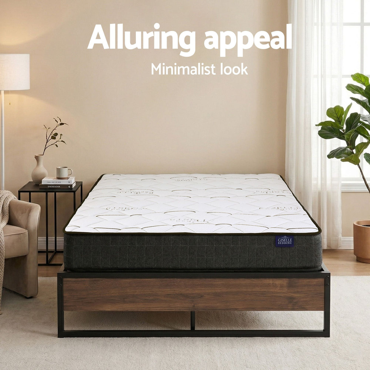 Metal Bed Frame and Medium Firm Bonnell Spring Mattress Set, 16cm Double