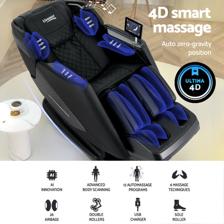 Livemor 4D Electric Massage Recliner — Black, 130cm SL-Track — Allure Home Collections