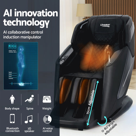 Livemor 4D Electric Massage Recliner — Black, 130cm SL-Track — Allure Home Collections