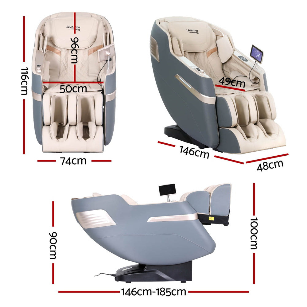Livemor SINA 4D Electric Massage Recliner — Grey, 130cm SL-Track — Allure Home Collections