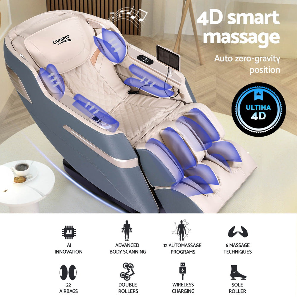 Livemor SINA 4D Electric Massage Recliner — Grey, 130cm SL-Track — Allure Home Collections