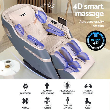 Livemor SINA 4D Electric Massage Recliner — Grey, 130cm SL-Track — Allure Home Collections