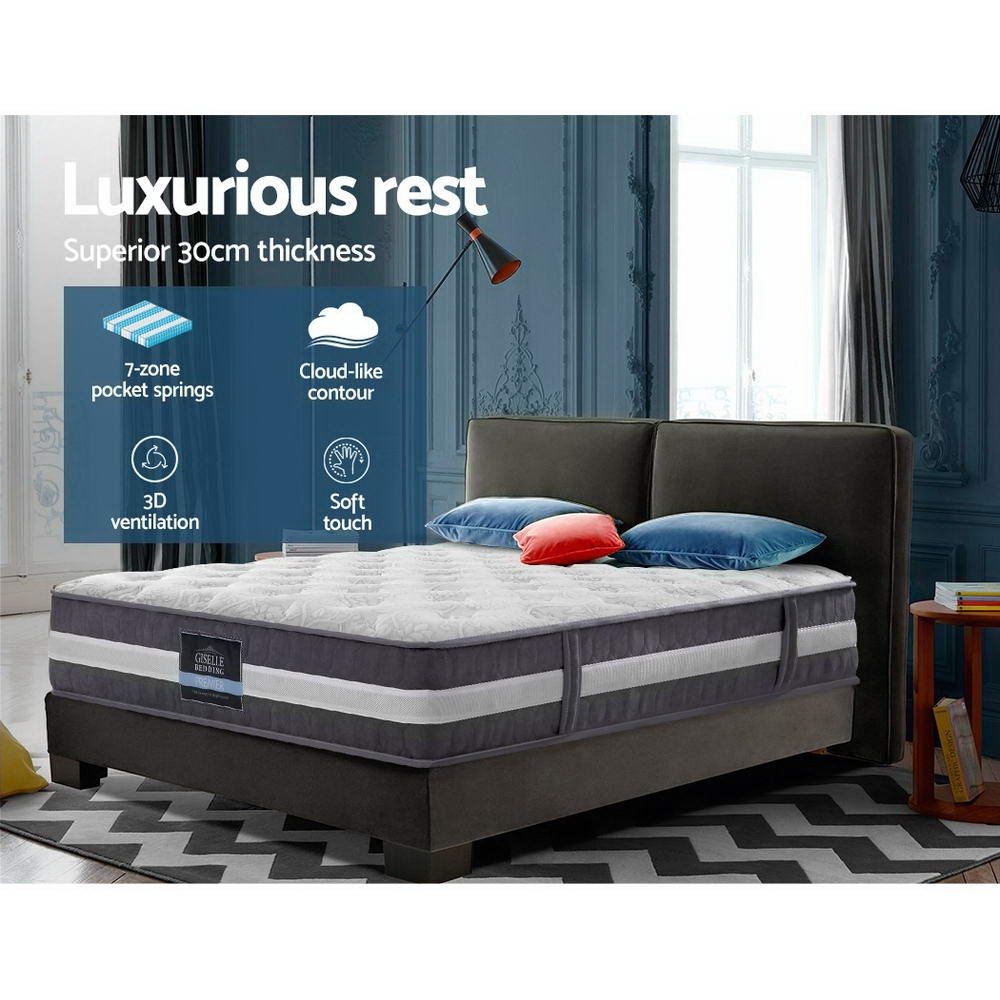 Medium Firm 7 Zone Pocket Spring Mattress, 30cm King - Allure Home Collections