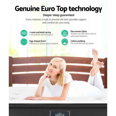 Medium Firm 7 Zone Euro Top Pocket Spring Mattress, 34cm Queen