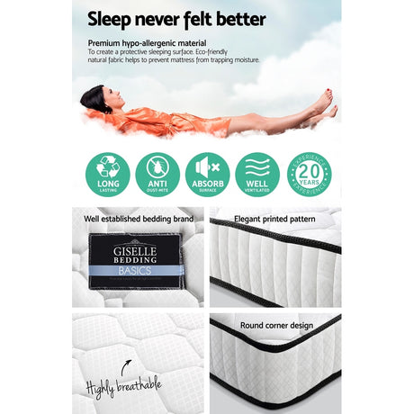 Giselle Bedding Peyton 21cm Pocket Spring Mattress — Tight Top, Minimal Partner Disturbance — Allure Home Collections
