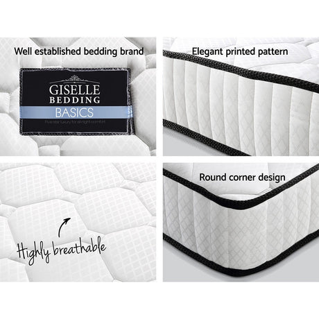 Giselle Bedding Peyton 21cm Pocket Spring Mattress — Tight Top, Minimal Partner Disturbance — Allure Home Collections