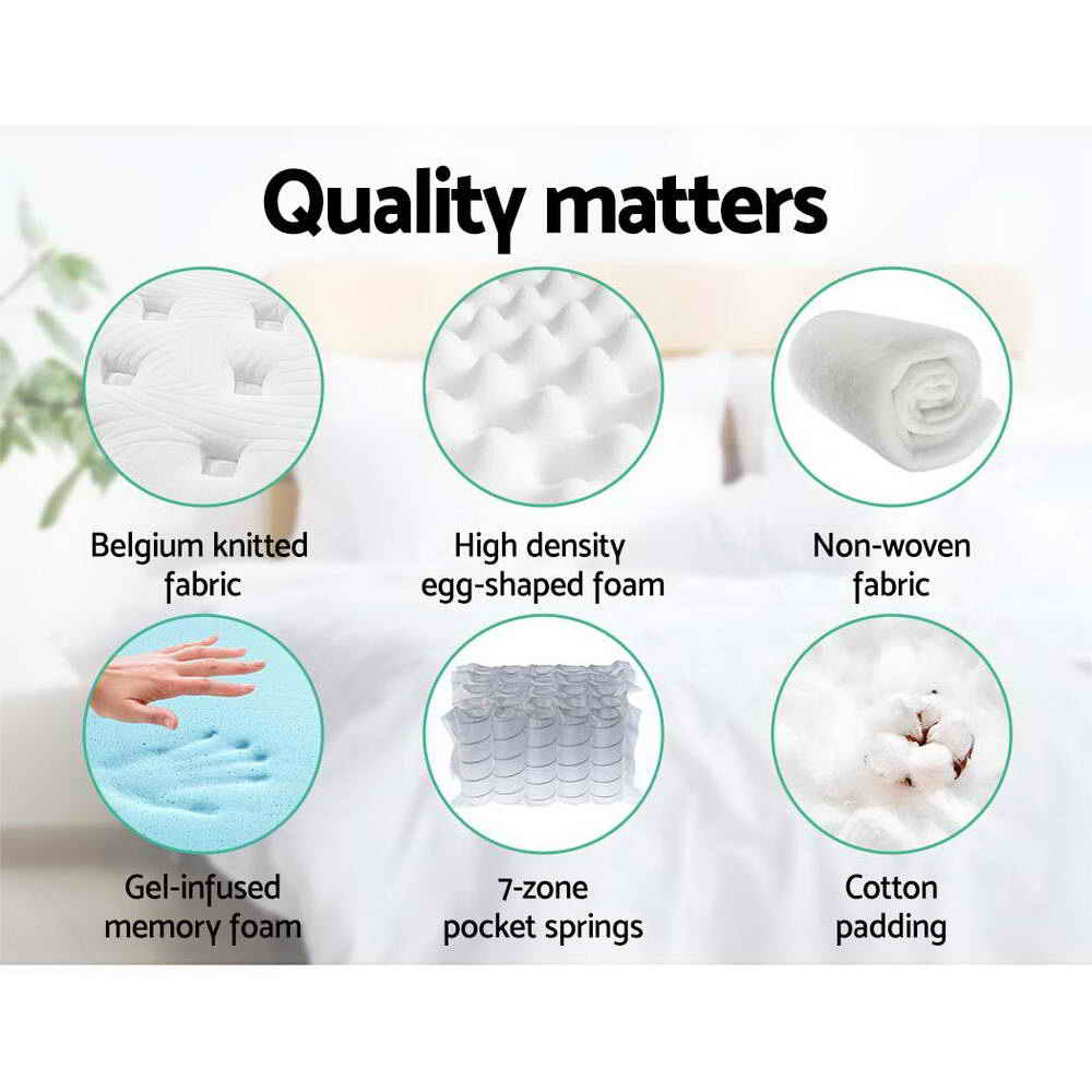 Medium Firm Gel Memory Foam Pocket Spring Mattress, 34cm Queen - Allure Home Collections