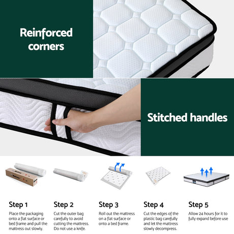 Giselle 25cm Medium-Firm Cool Gel Bonnell Spring Mattress — Soft Quilting Top — Allure Home Collections