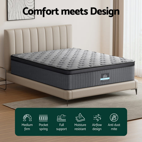 Medium Firm Euro Top Pocket Spring Mattress, 34cm King