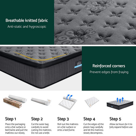 Medium Firm Euro Top Pocket Spring Mattress, 34cm King