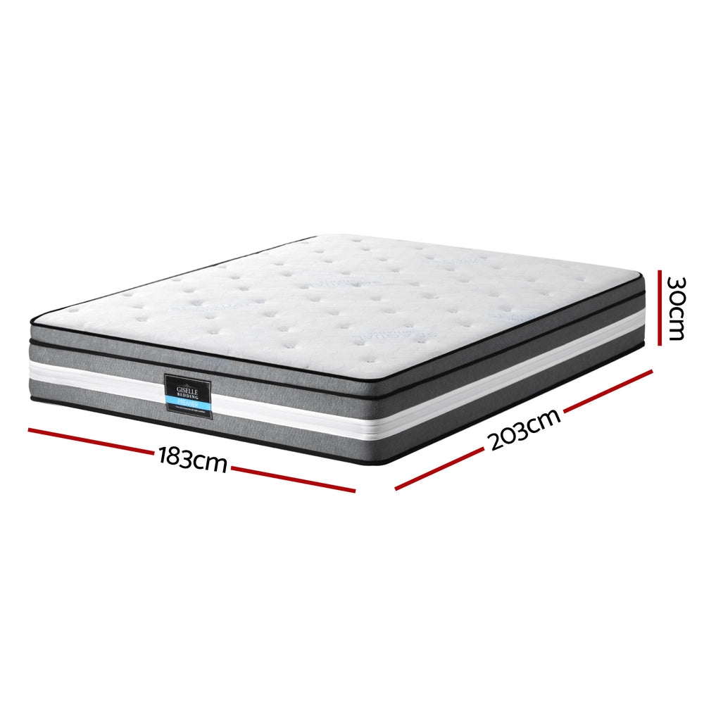Medium Firm Gel Memory Foam Euro Top Pocket Spring Mattress, 30cm King