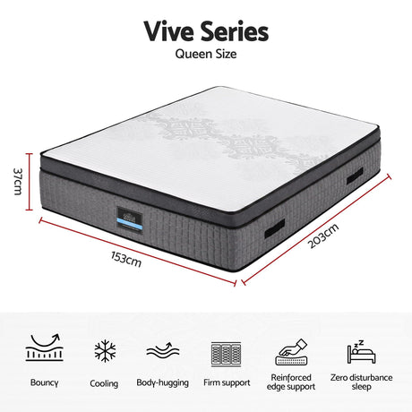 4 in 1 adjustable gel memory foam pocket spring mattress, 37cm queen