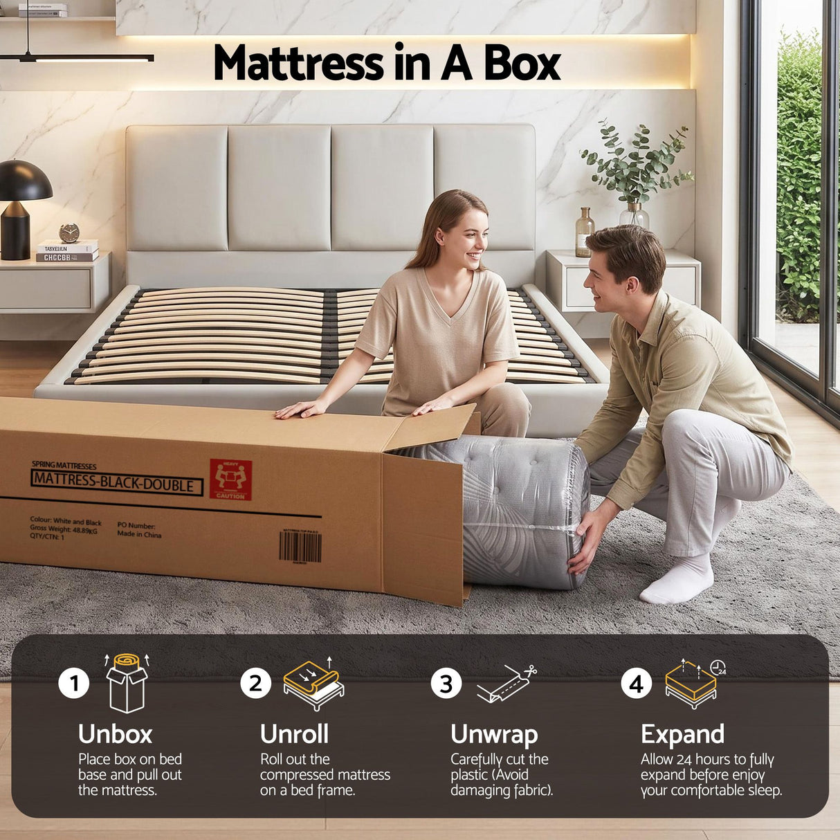 Medium Firm Bamboo Euro Top Pocket Spring Mattress, 34cm Double - Allure Home Collections