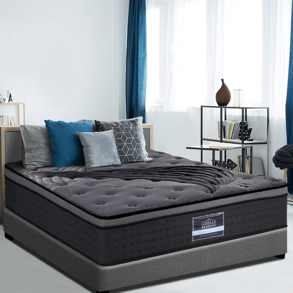 Giselle Bedding 34cm Bamboo Charcoal Euro Top Pocket Spring Mattress — 5-Zone Coil — Allure Home Collections