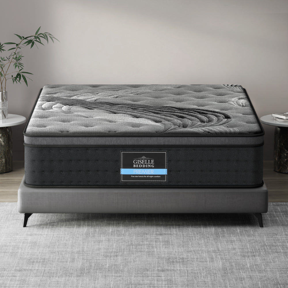 Giselle Bedding 34cm Bamboo Charcoal Euro Top Pocket Spring Mattress — 5-Zone Coil — Allure Home Collections