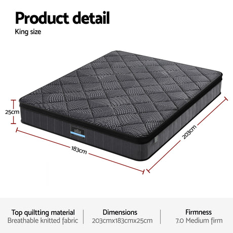 Medium Firm Latex Euro Top Pocket Spring Mattress, 25cm King