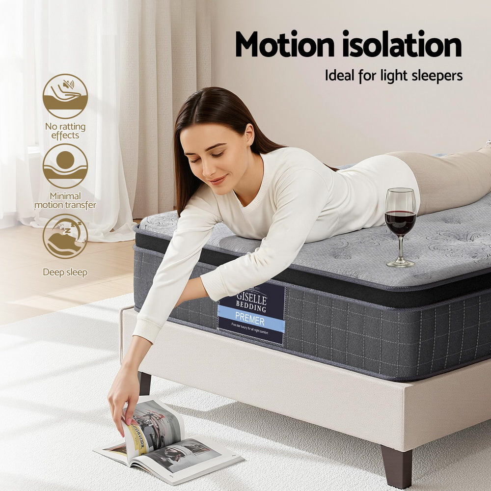 Giselle Bedding DOVE Series 26cm Latex Foam Euro Top Pocket Spring Mattress — Bamboo Charcoal — Allure Home Collections