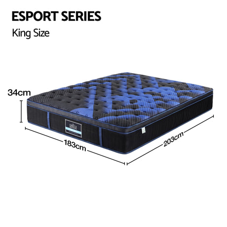 Medium firm euro top gel memory foam pocket spring mattress, 34cm king