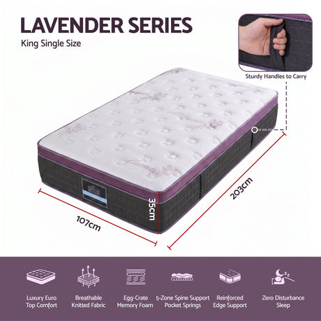 Firm Euro Top Pocket Spring Mattress, 35cm King Single