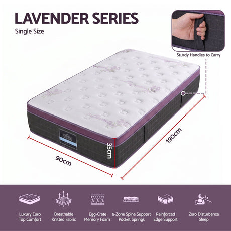 Firm Euro Top Pocket Spring Mattress, 35cm Single