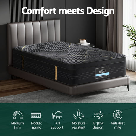 Giselle Bedding 35cm Bamboo Charcoal Euro Top Hybrid Pocket Spring Mattress — Allure Home Collections