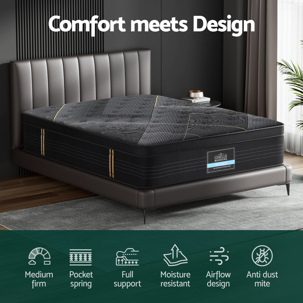Giselle Bedding 35cm Bamboo Charcoal Euro Top Hybrid Pocket Spring Mattress — Allure Home Collections