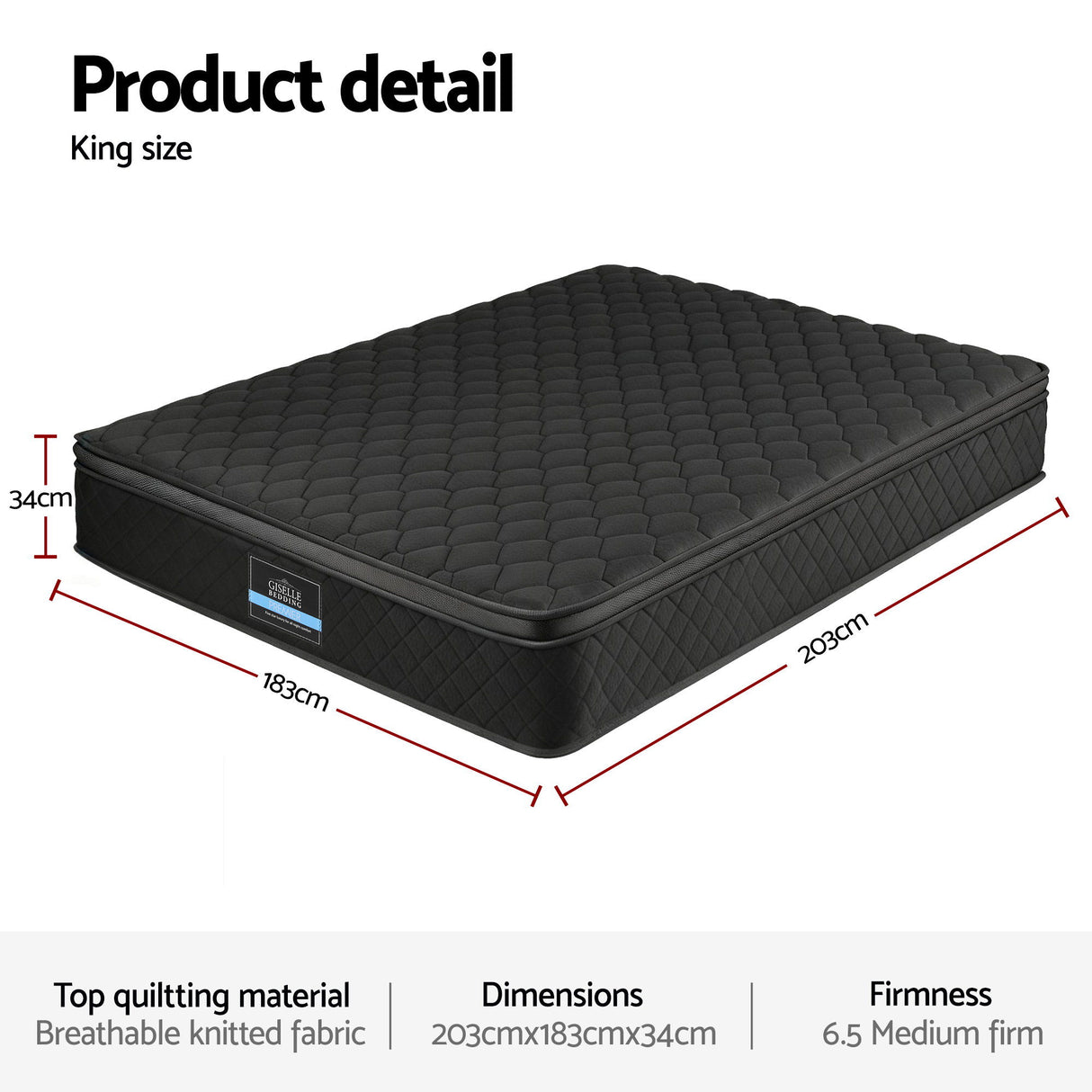 Medium firm 5 zone Euro top pocket spring mattress in King size - image 3