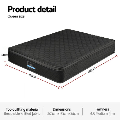 Medium Firm 5 Zone Euro Top Pocket Spring Mattress, 34cm Queen