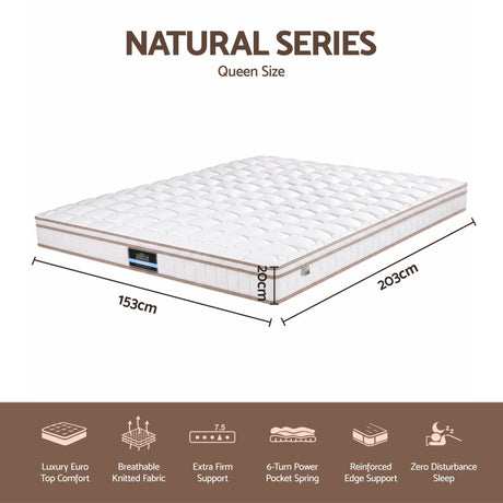 Firm euro top pocket spring mattress, 20cm queen