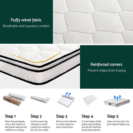 Giselle 22cm Euro Top Pocket Spring Mattress — 6-Turn Enhanced Coils, Medium Firm — Allure Home Collections