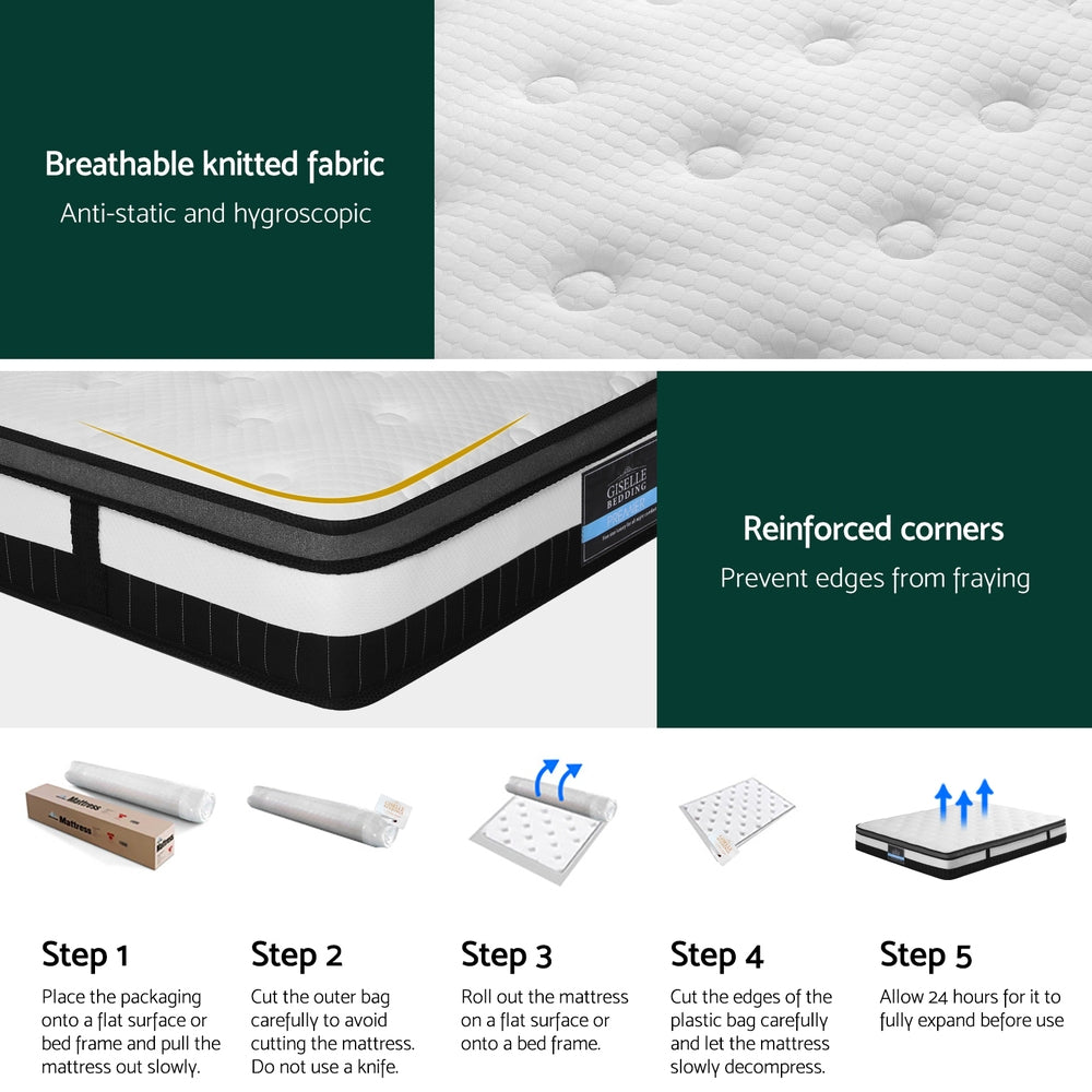 Medium Firm Euro Top Pocket Spring Mattress, 30cm King - Allure Home Collections