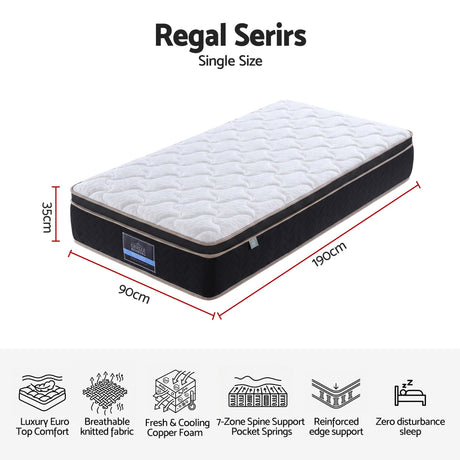 Firm Euro Top Pocket Spring Mattress, 35cm Single