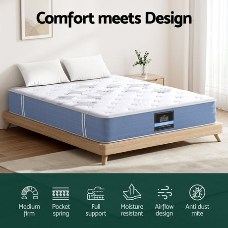 Giselle 25cm Medium-Firm Euro Top Pocket Spring Mattress — Bamboo Fibre Knit — Allure Home Collections