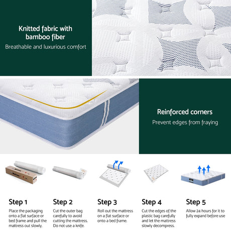 Giselle 25cm Medium-Firm Euro Top Pocket Spring Mattress — Bamboo Fibre Knit — Allure Home Collections