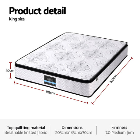 Medium Firm Euro Top Pocket Spring Mattress, 30cm King (view 3 of 11)