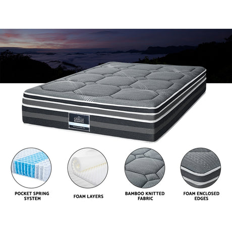 Giselle Bedding 35cm Dual Euro Top Medium-Firm Mattress — Bamboo Charcoal Cover — Allure Home Collections