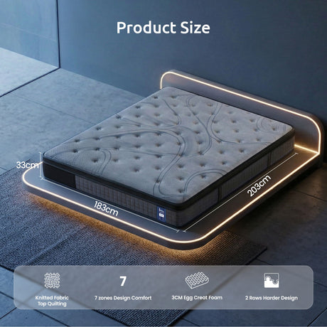 Extra firm 7 zone pocket spring mattress, 33cm king