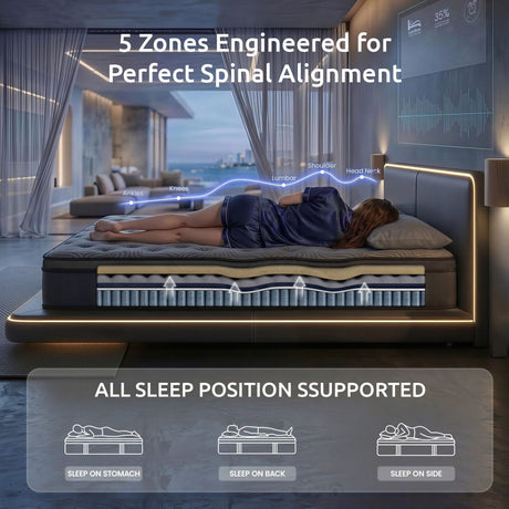 Firm 5 zone gel memory foam pocket spring mattress, 34cm king