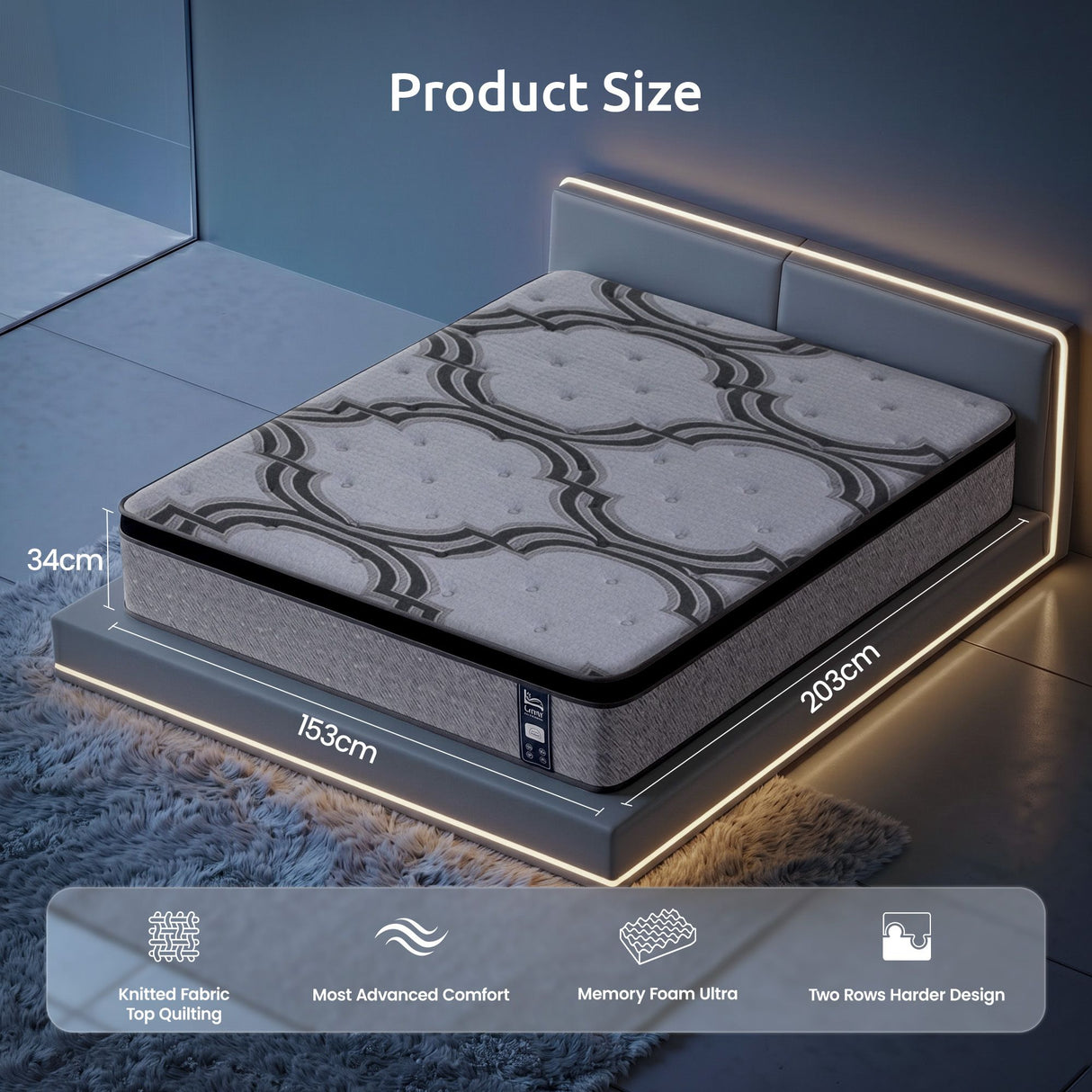 Firm Latex and Memory Foam Hybrid Mattress, 34cm Queen