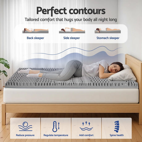 Giselle Bedding 8cm Graphite 7-Zone Memory Foam Mattress Topper — Open Cell — Allure Home Collections