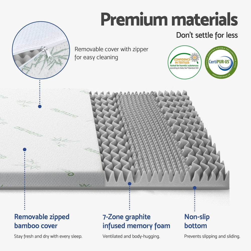 Giselle Bedding 8cm Graphite 7-Zone Memory Foam Mattress Topper — Open Cell — Allure Home Collections