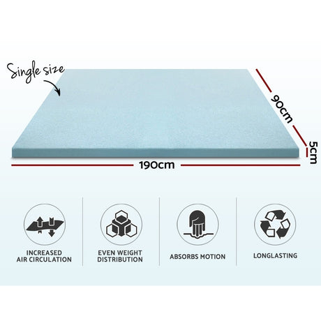 Giselle Bedding 5cm Cool Gel Memory Foam Topper — Single, Pressure Relief — Allure Home Collections