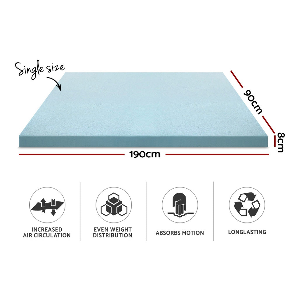 Giselle Bedding 8cm Cool Gel Memory Foam Topper — Single, Pressure and Joint Relief — Allure Home Collections