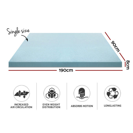 Giselle Bedding 8cm Cool Gel Memory Foam Topper — Single, Pressure and Joint Relief — Allure Home Collections