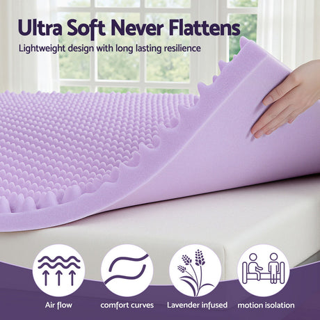 Giselle 5cm Lavender-Infused Egg Crate Memory Foam Topper — Double — Allure Home Collections