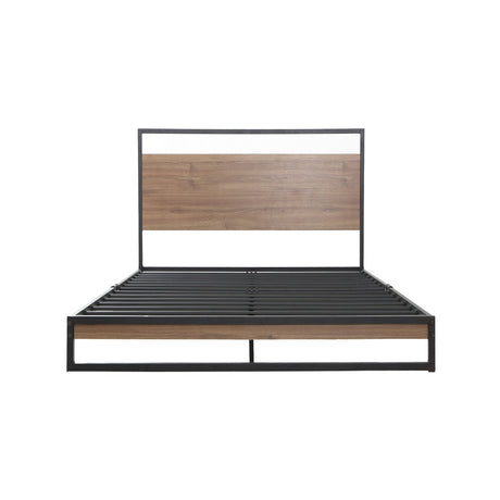 Artiss DANE king single metal bed frame close-up showing steel and MDF dark wood — Allure Home Collections
