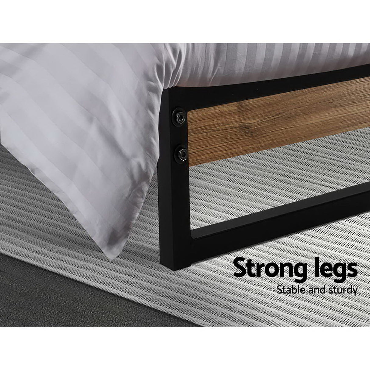 Artiss DANE king single metal bed frame showing Australian mattress fit — Allure Home Collections