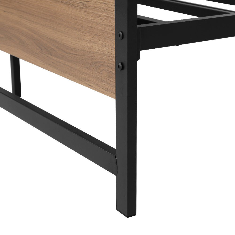 Artiss DREW black metal double bed frame styled in bedroom — Allure Home Collections