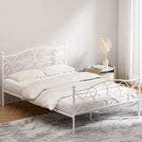 Artiss GROA double metal bed frame in white with plywood slats — full front view — Allure Home Collections